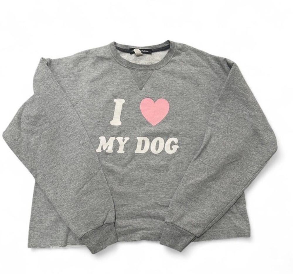Vici Grey Crop Crewneck Sweatshirt with "I heart my dog" design #doglover